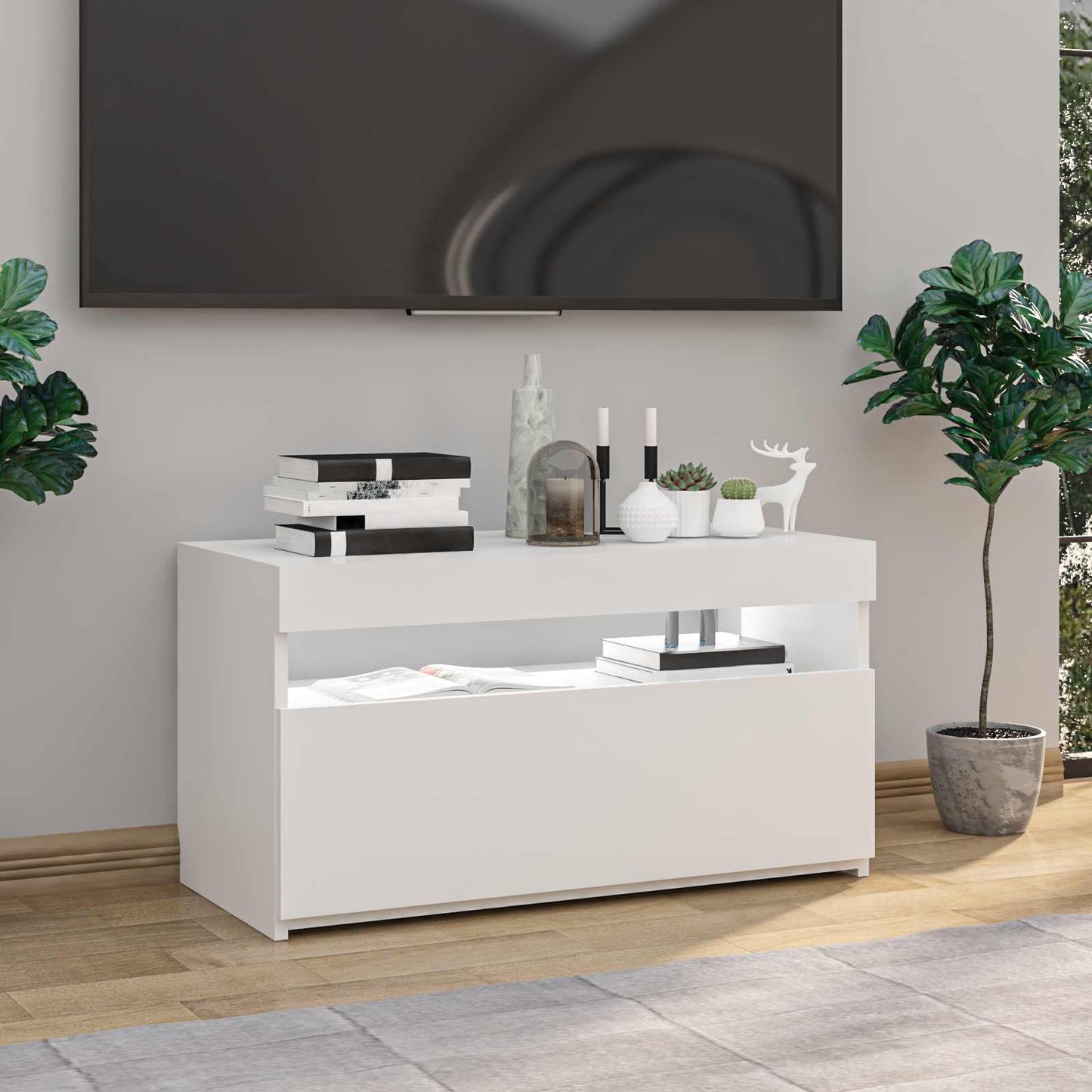 magasfényű fehér TV-szekrény LED-világítással 75x35x40 cm