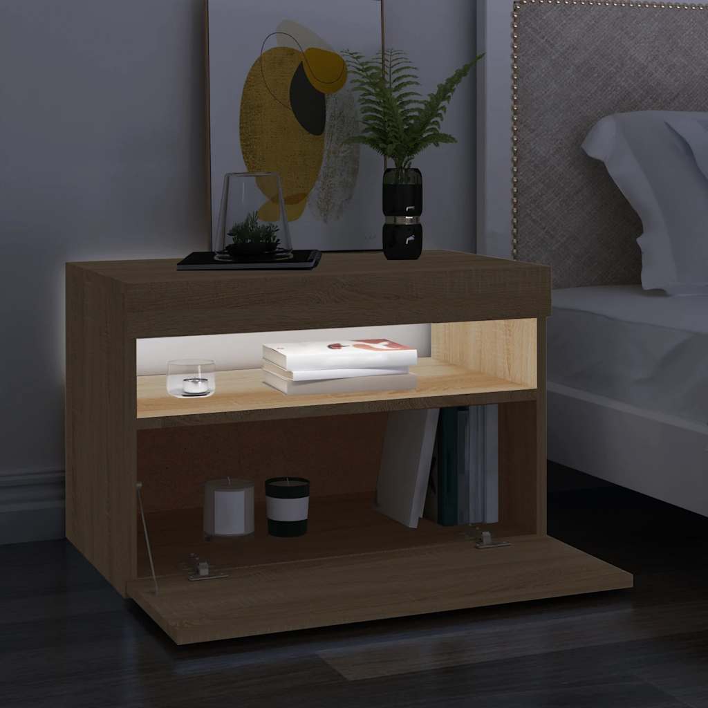 sonoma tölgy színű TV-szekrény LED-lámpákkal 60 x 35 x 40 cm