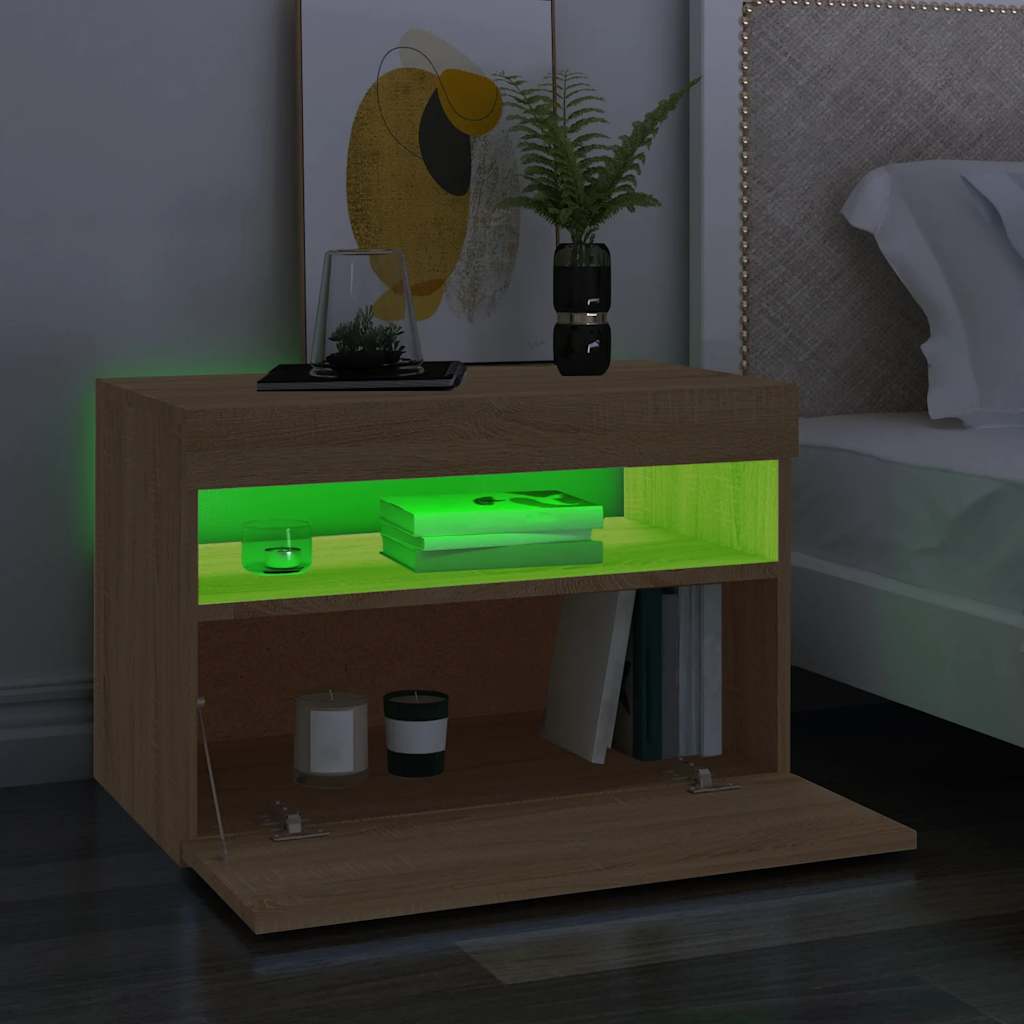 sonoma tölgy színű TV-szekrény LED-lámpákkal 60 x 35 x 40 cm