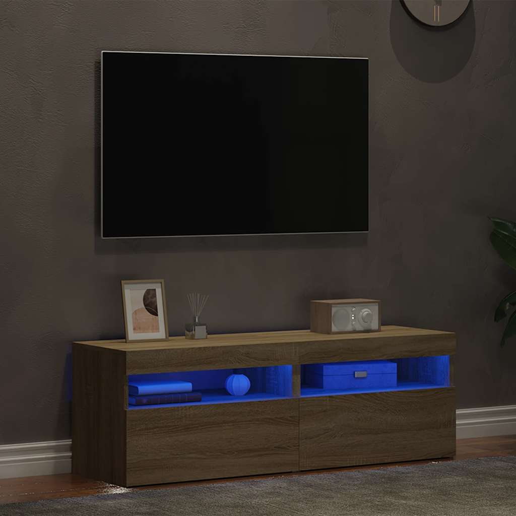 2 db sonoma tölgy színű TV-szekrény LED-lámpákkal 60x35x40 cm