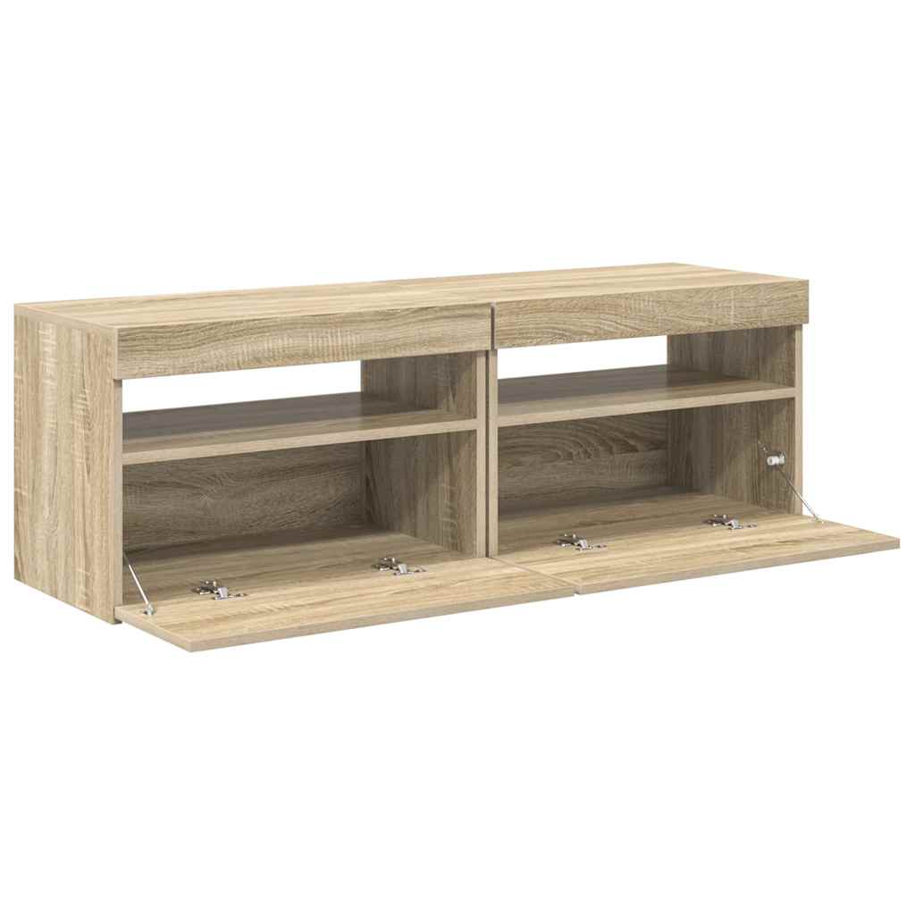2 db sonoma tölgy színű TV-szekrény LED-lámpákkal 60x35x40 cm