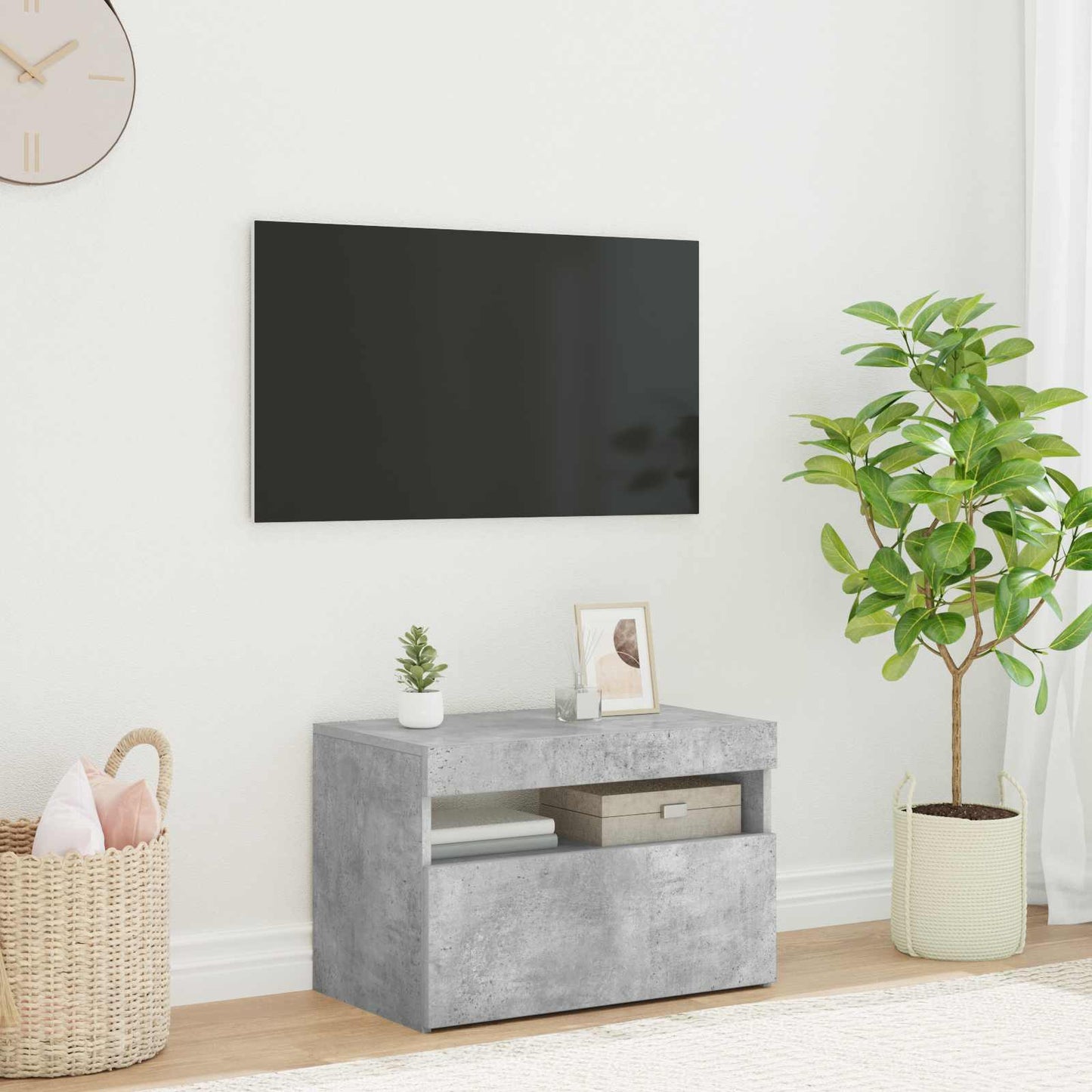 betonszürke TV-szekrény LED-lámpákkal 60 x 35 x 40 cm