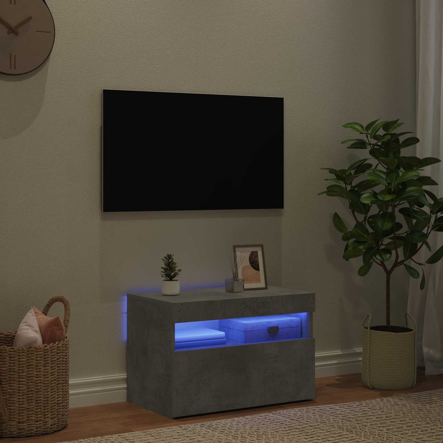 betonszürke TV-szekrény LED-lámpákkal 60 x 35 x 40 cm