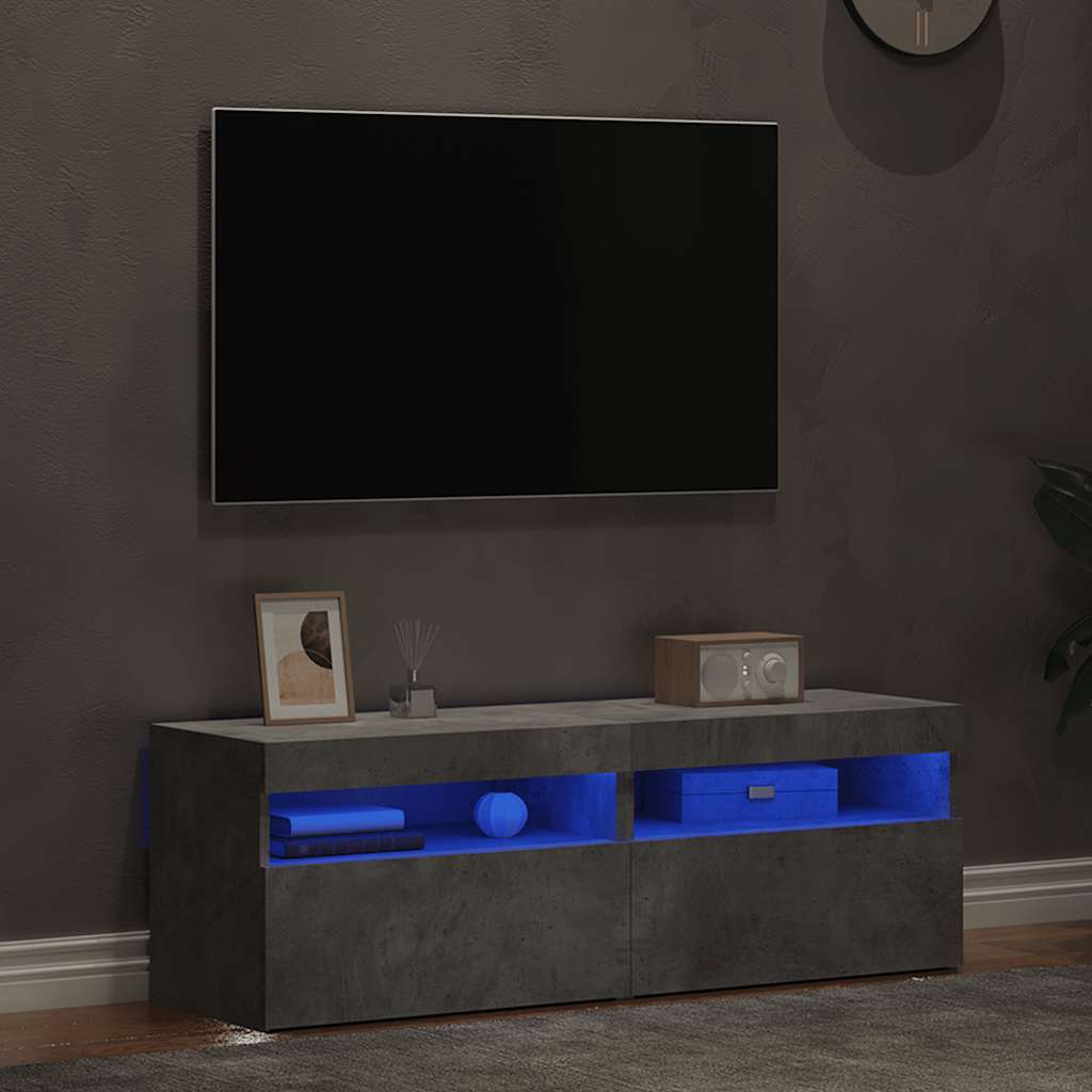 2 db betonszürke TV-szekrény LED-lámpákkal 60 x 35 x 40 cm