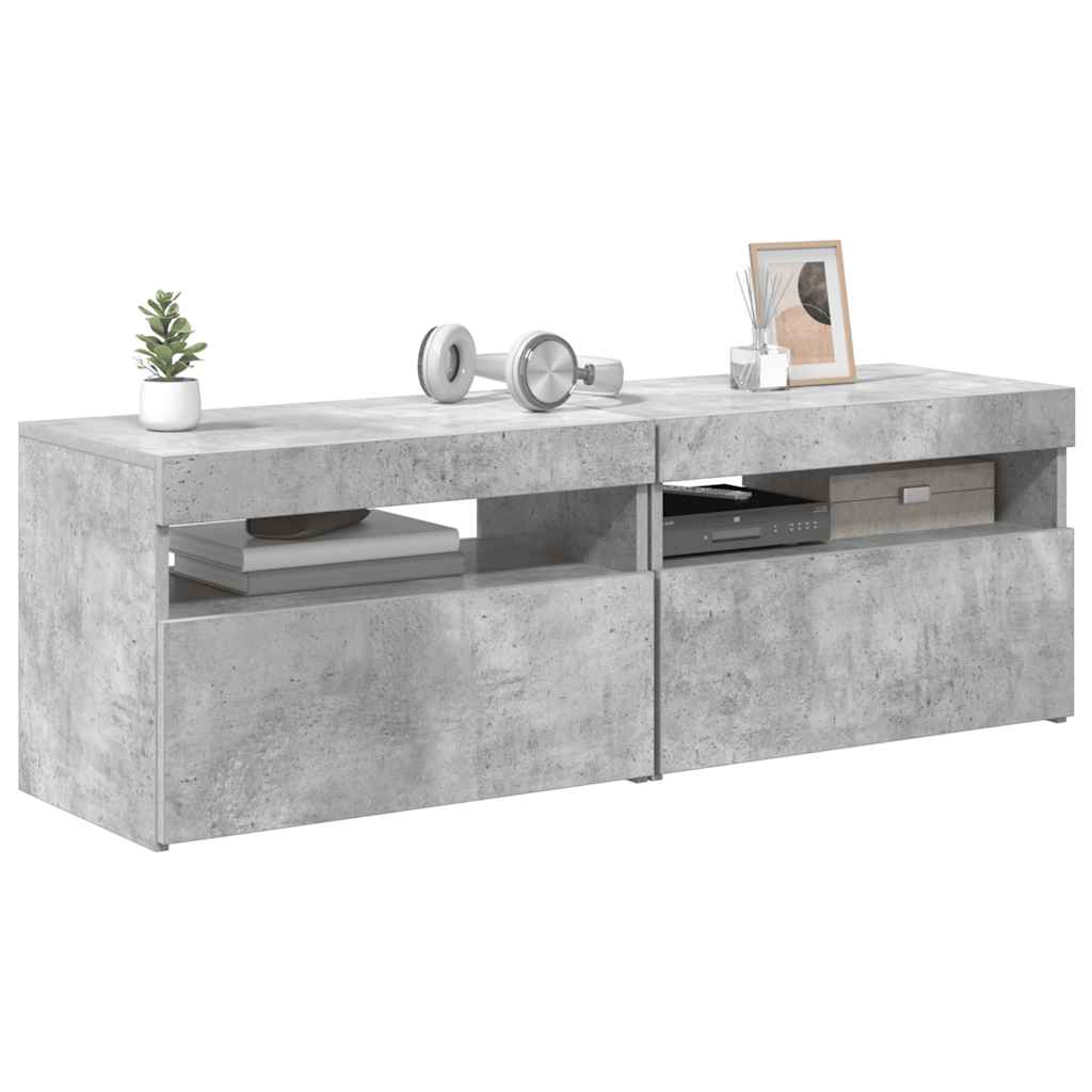 2 db betonszürke TV-szekrény LED-lámpákkal 60 x 35 x 40 cm
