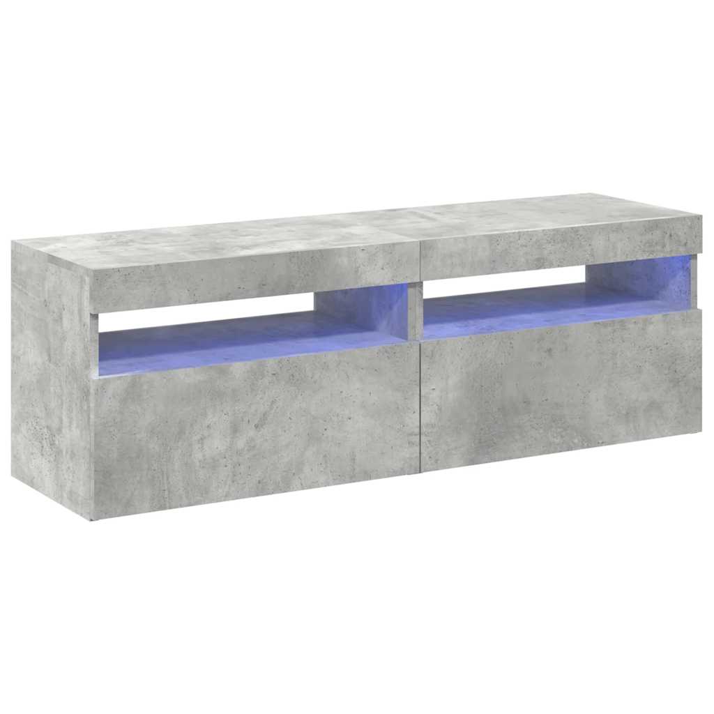 2 db betonszürke TV-szekrény LED-lámpákkal 60 x 35 x 40 cm