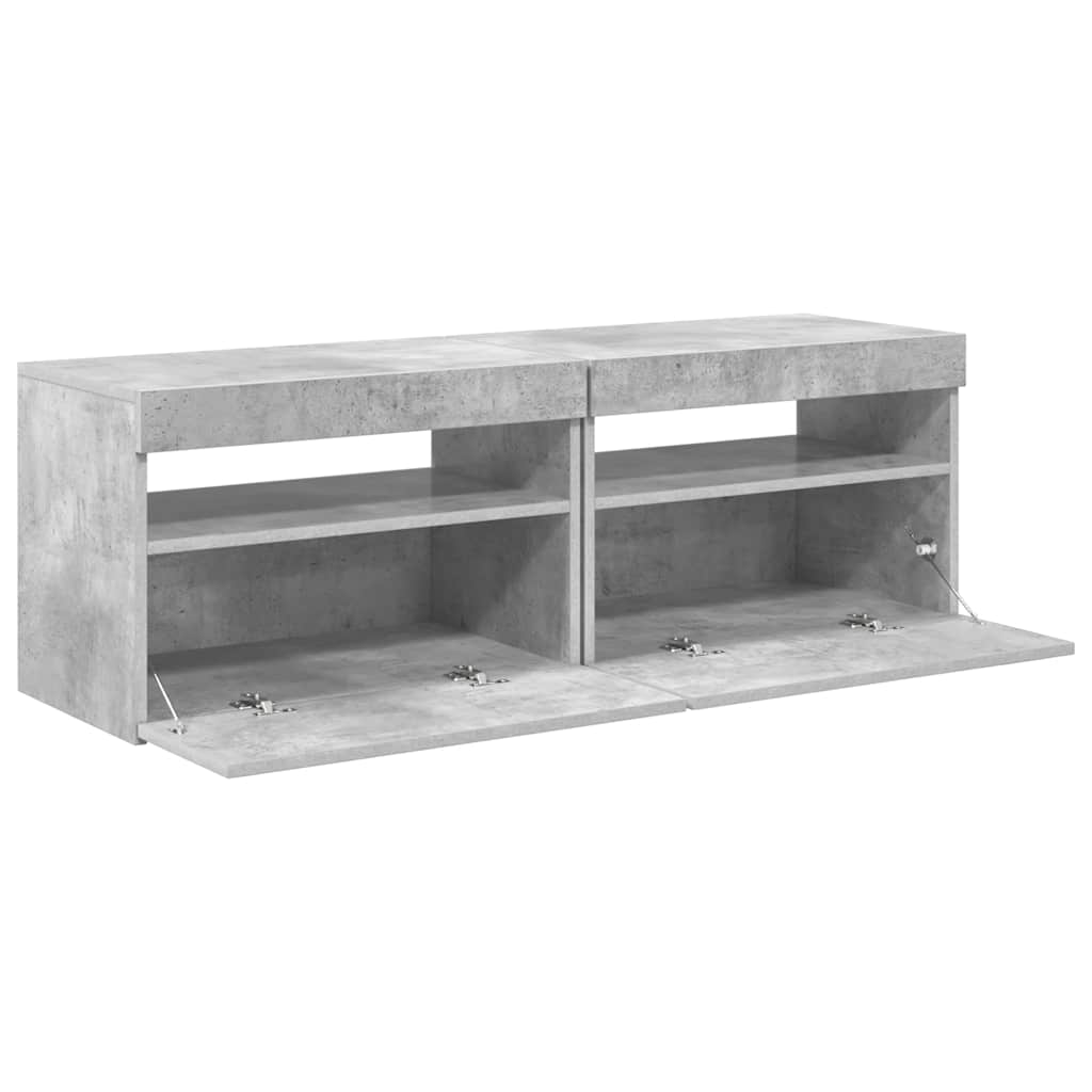 2 db betonszürke TV-szekrény LED-lámpákkal 60 x 35 x 40 cm