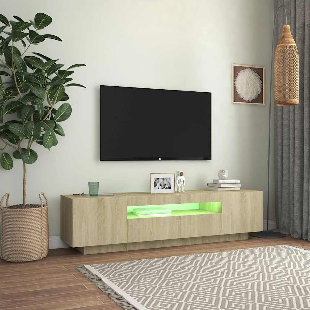 sonoma tölgy színű TV-szekrény LED-lámpákkal 160 x 35 x 40 cm