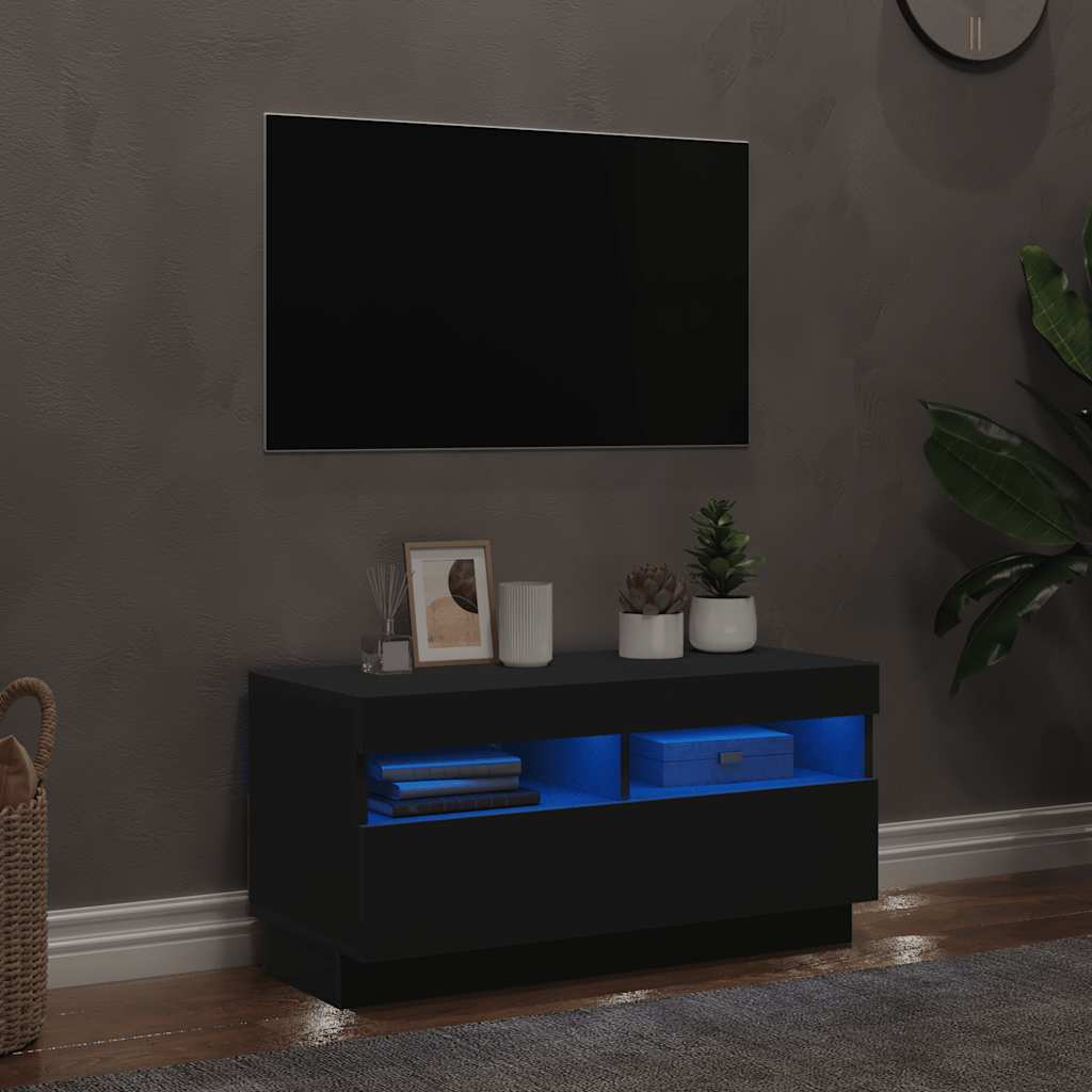 fekete TV-szekrény LED-lámpákkal 80 x 35 x 40 cm