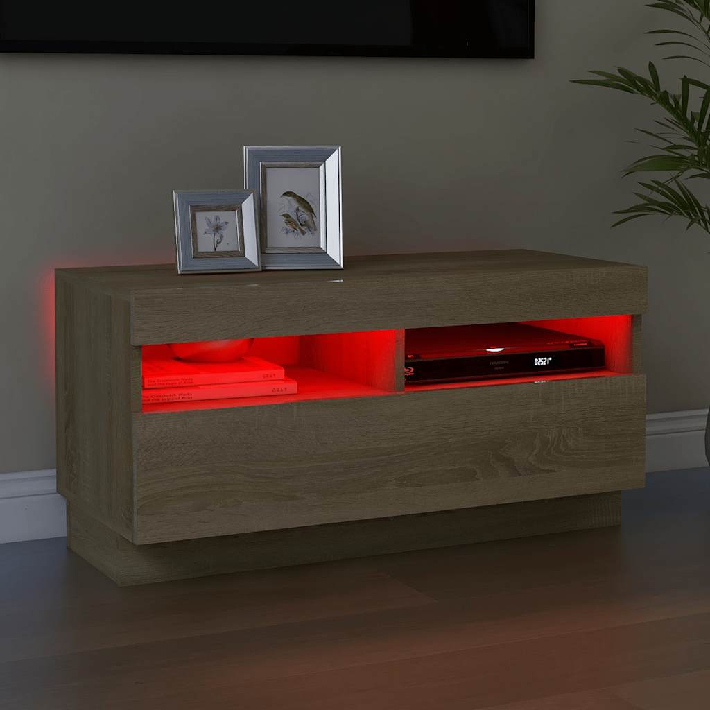 sonoma tölgy színű TV-szekrény LED-lámpákkal 80 x 35 x 40 cm