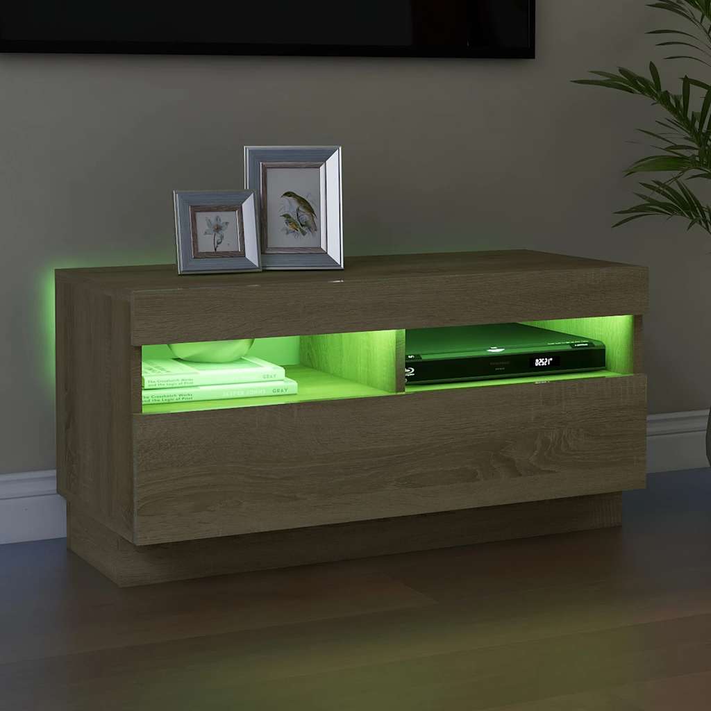 sonoma tölgy színű TV-szekrény LED-lámpákkal 80 x 35 x 40 cm