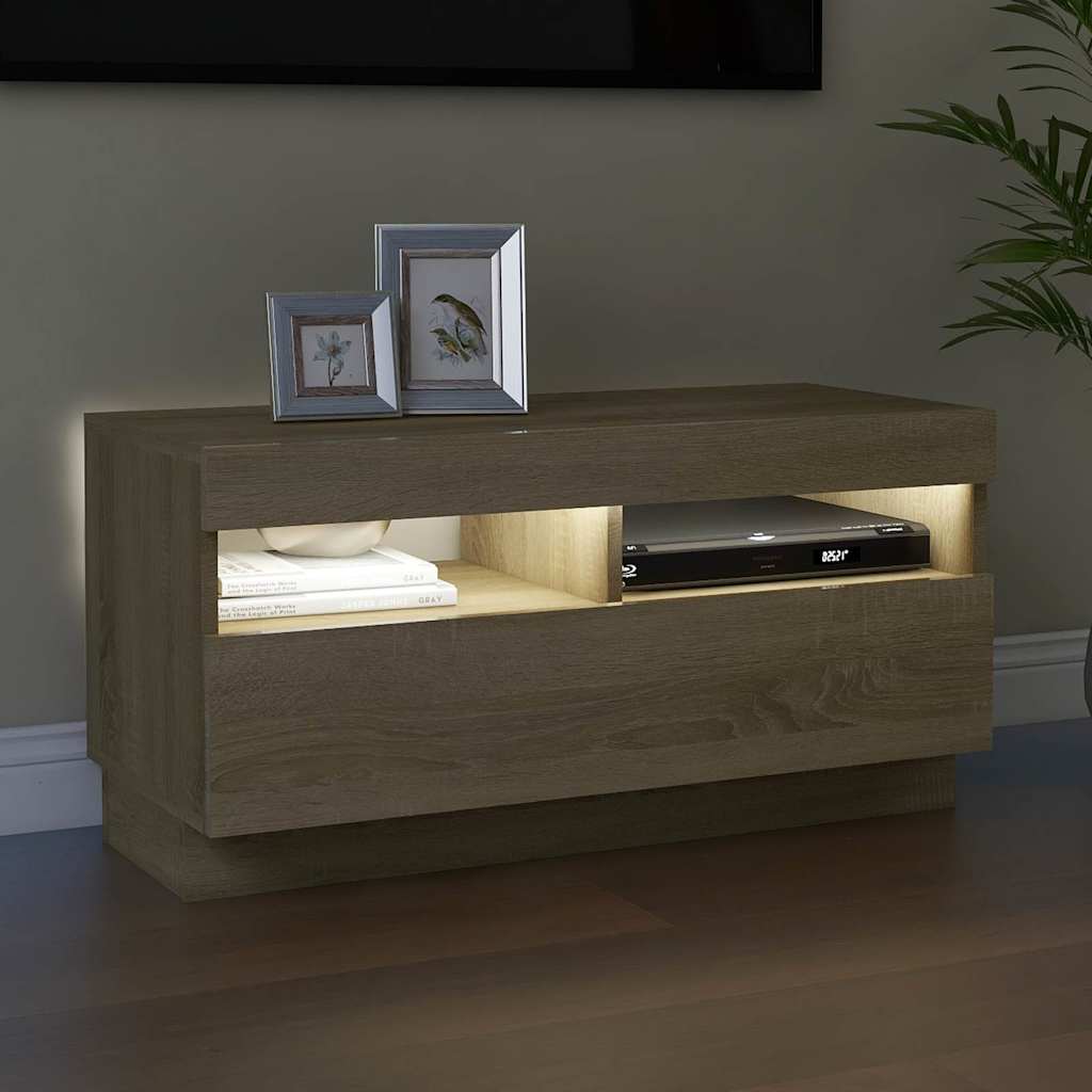 sonoma tölgy színű TV-szekrény LED-lámpákkal 80 x 35 x 40 cm