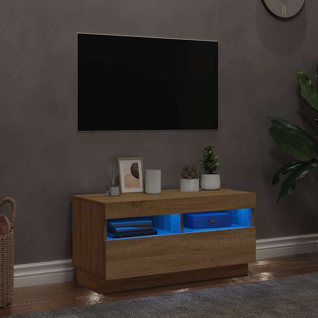 sonoma tölgy színű TV-szekrény LED-lámpákkal 80 x 35 x 40 cm