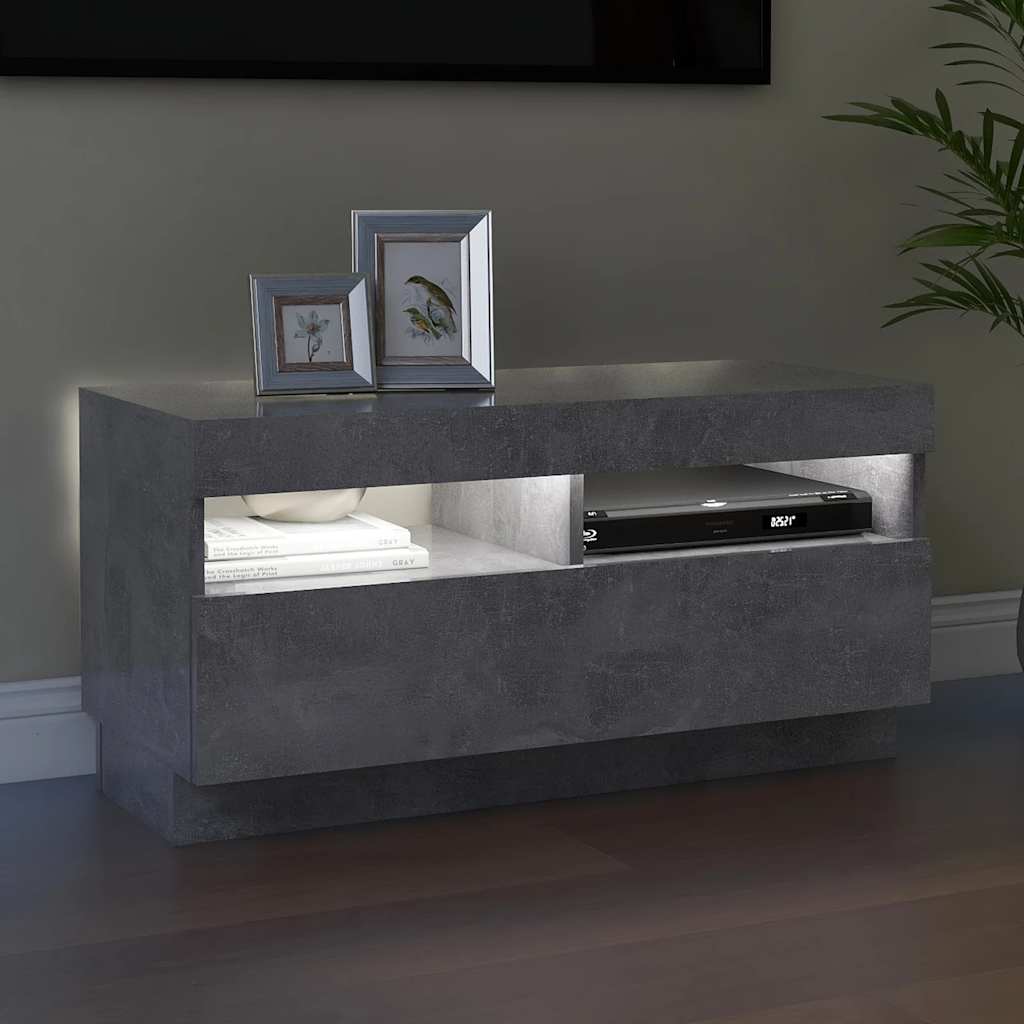 betonszürke TV-szekrény LED-lámpákkal 80 x 35 x 40 cm