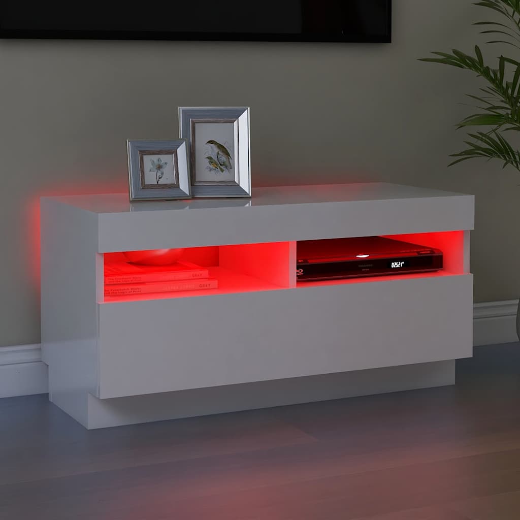 magasfényű fehér TV-szekrény LED-lámpákkal 80 x 35 x 40 cm
