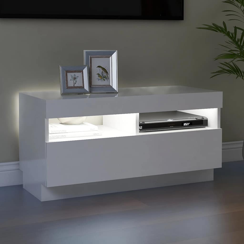 magasfényű fehér TV-szekrény LED-lámpákkal 80 x 35 x 40 cm
