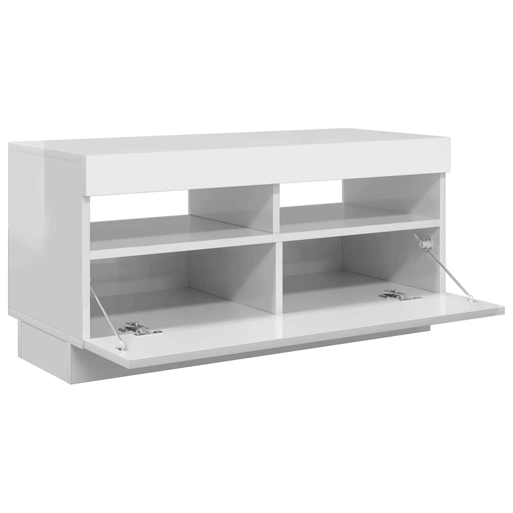 magasfényű fehér TV-szekrény LED-lámpákkal 80 x 35 x 40 cm