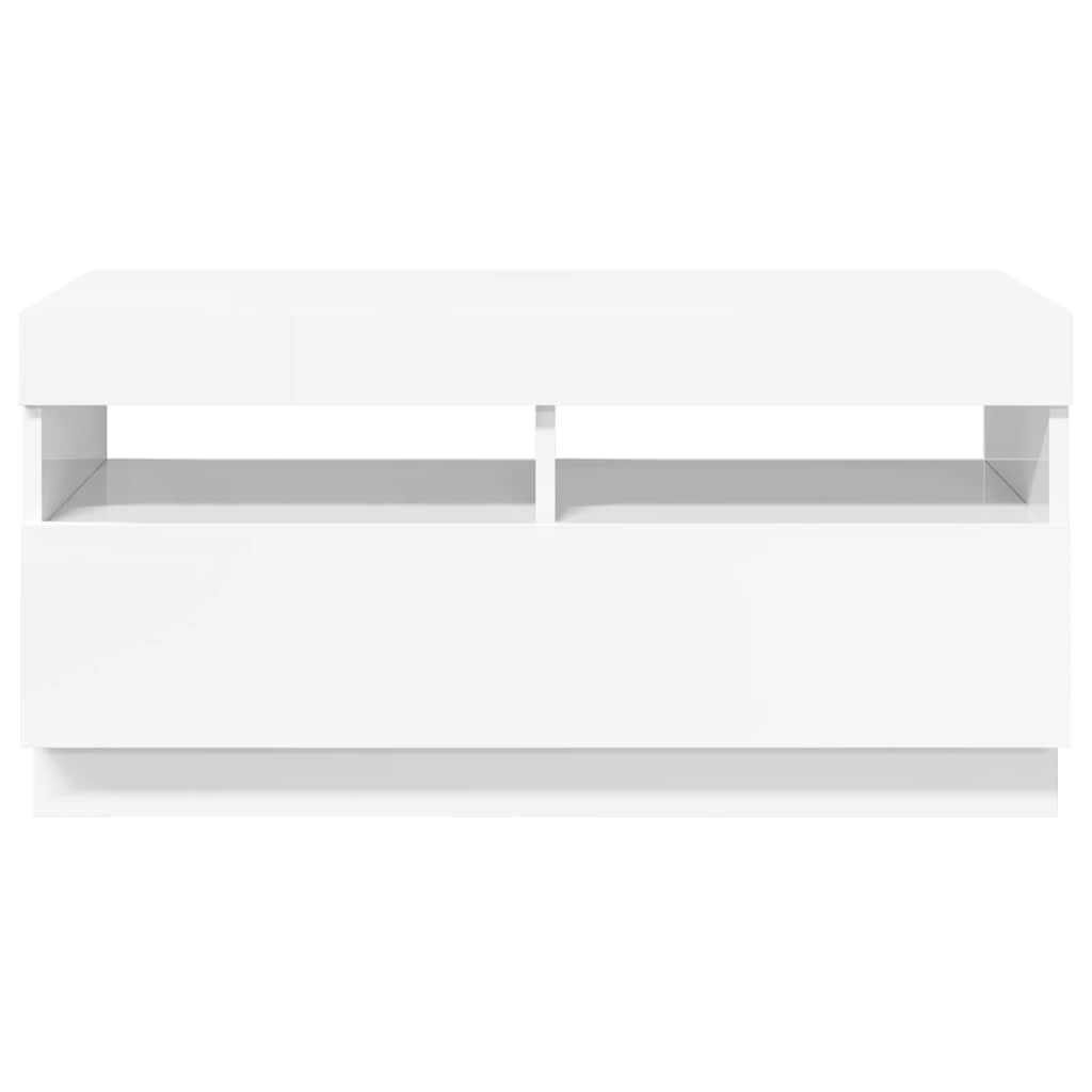 magasfényű fehér TV-szekrény LED-lámpákkal 80 x 35 x 40 cm