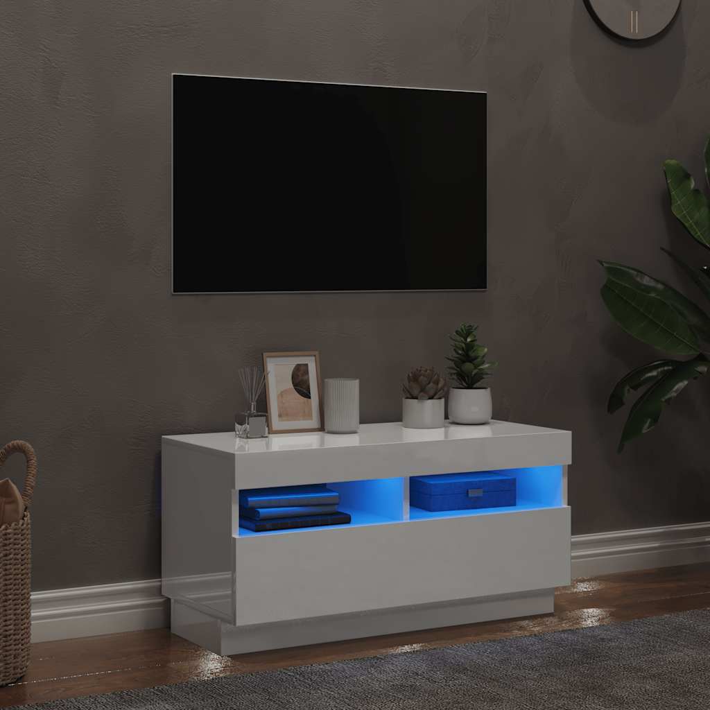 magasfényű fehér TV-szekrény LED-lámpákkal 80 x 35 x 40 cm