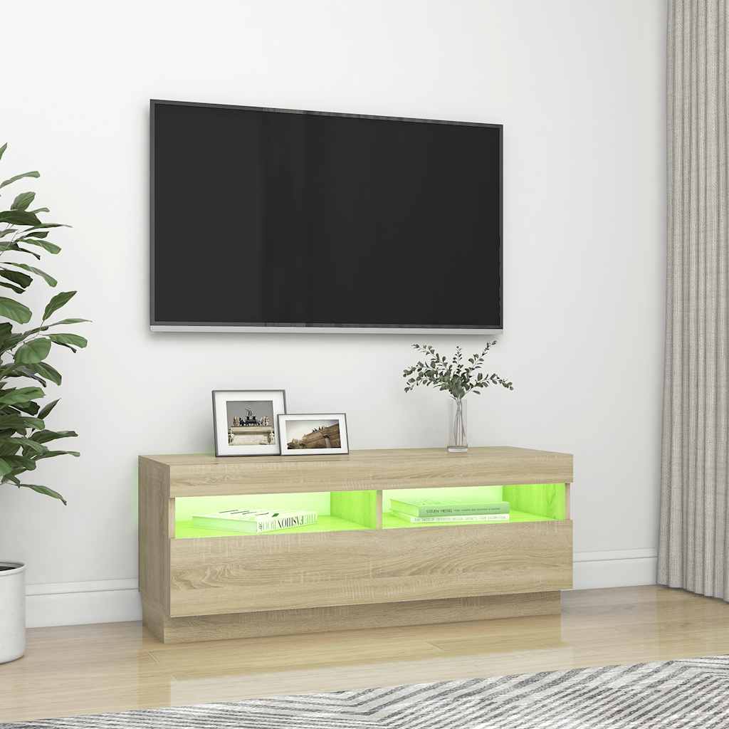 sonoma tölgy színű TV-szekrény LED-lámpákkal 100 x 35 x 40 cm