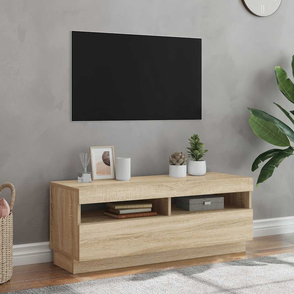 sonoma tölgy színű TV-szekrény LED-lámpákkal 100 x 35 x 40 cm