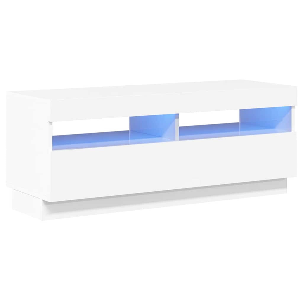 magasfényű fehér TV-szekrény LED-lámpákkal 100 x 35 x 40 cm