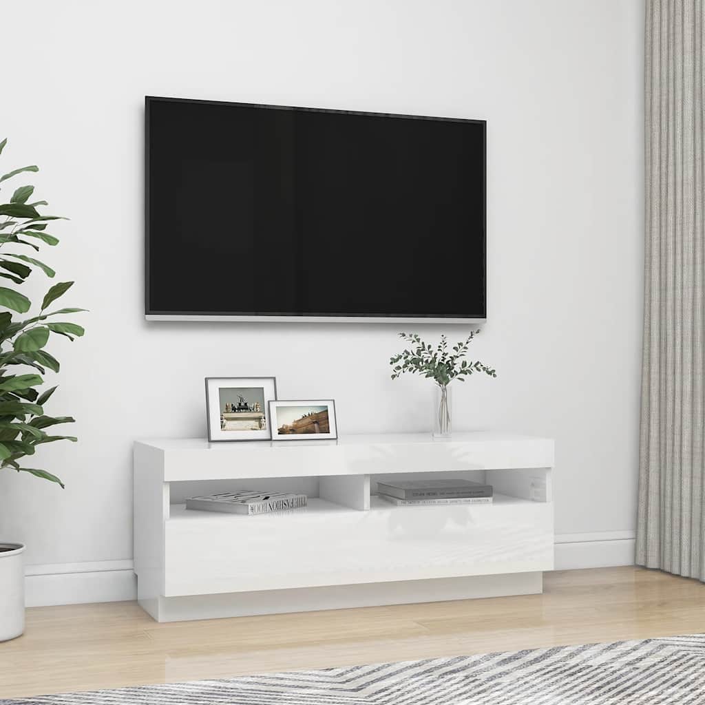 magasfényű fehér TV-szekrény LED-lámpákkal 100 x 35 x 40 cm