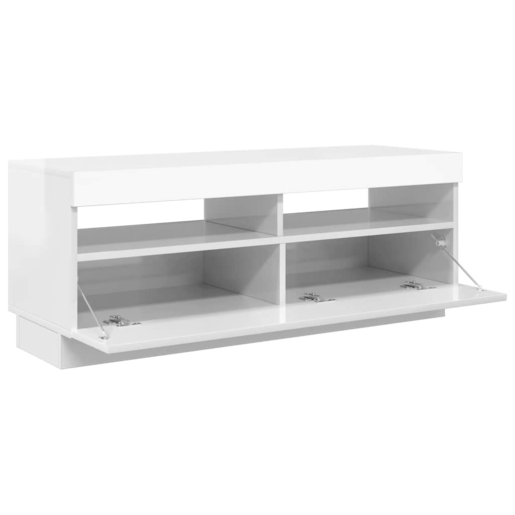 magasfényű fehér TV-szekrény LED-lámpákkal 100 x 35 x 40 cm