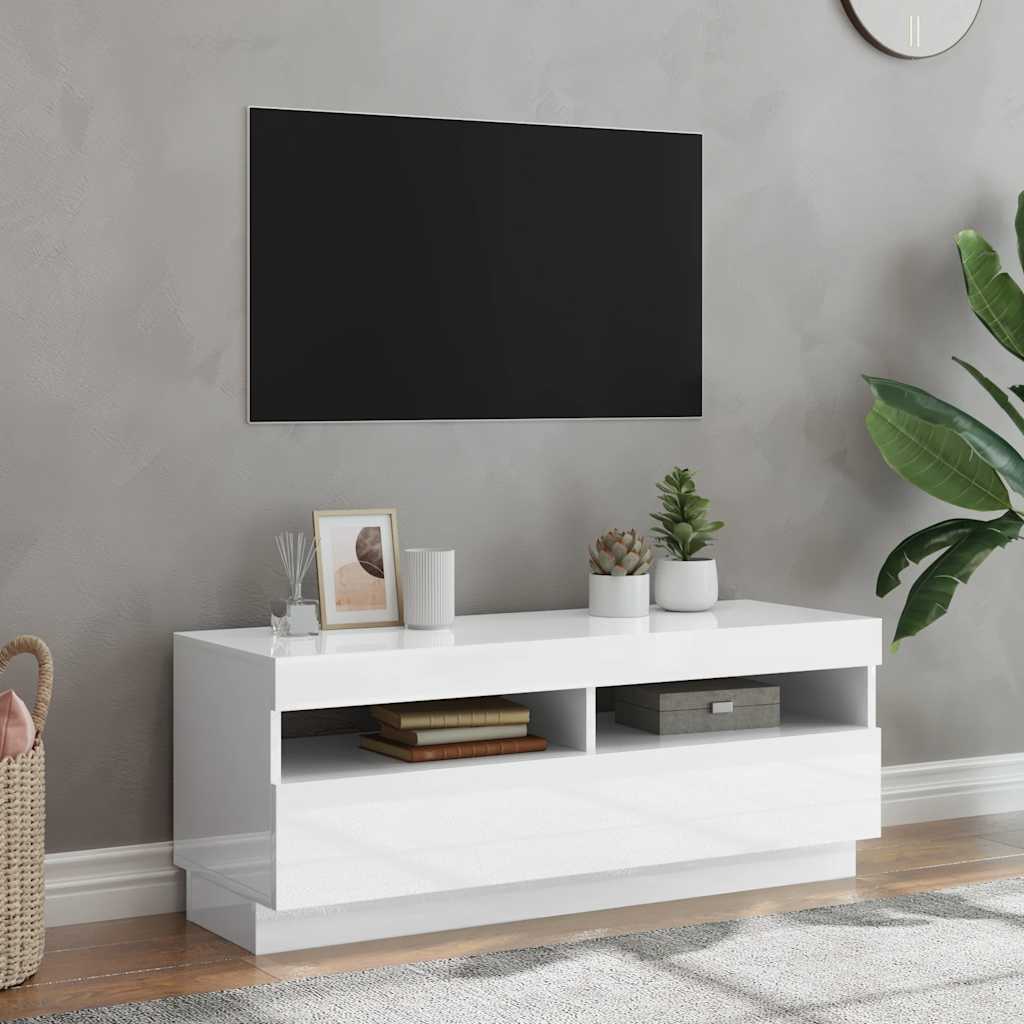 magasfényű fehér TV-szekrény LED-lámpákkal 100 x 35 x 40 cm