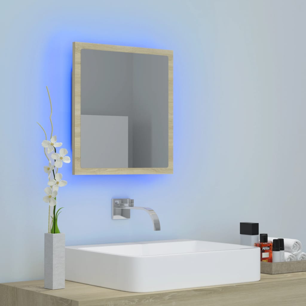 sonoma tölgy akril LED-es fürdőszobai tükör 40x8,5x37 cm