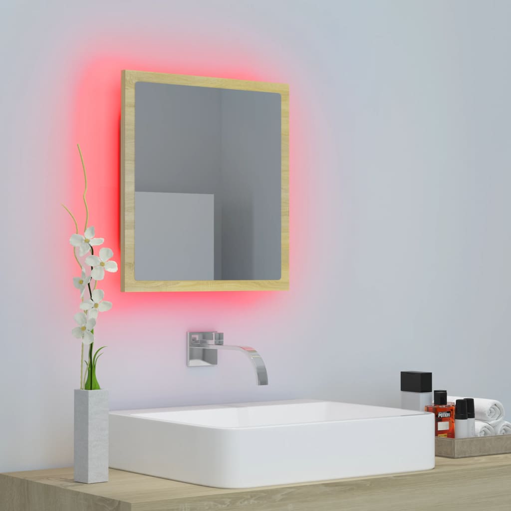 sonoma tölgy akril LED-es fürdőszobai tükör 40x8,5x37 cm