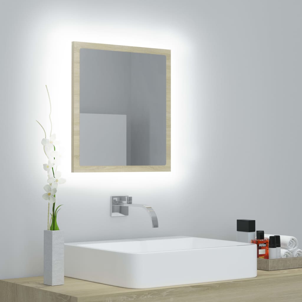 sonoma tölgy akril LED-es fürdőszobai tükör 40x8,5x37 cm