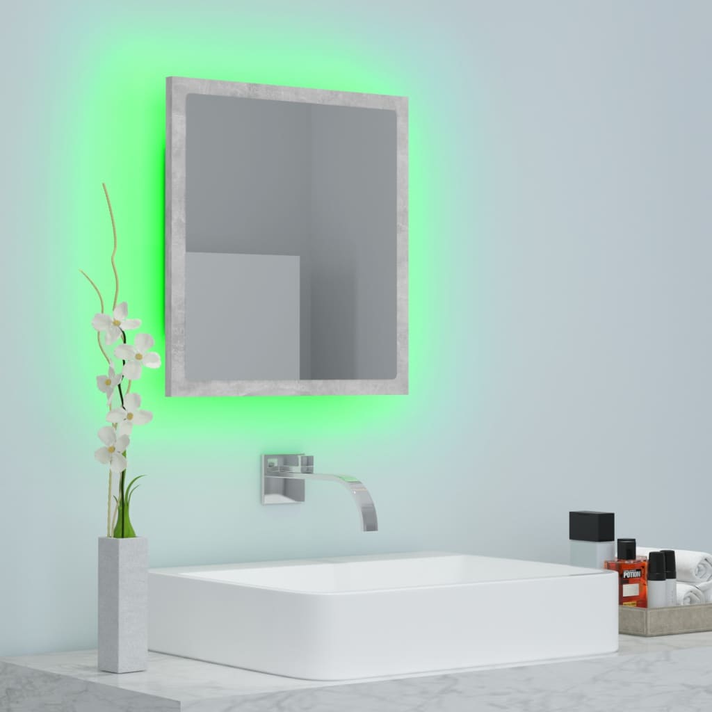 betonszürke akril LED-es fürdőszobatükör 40x8,5x37 cm