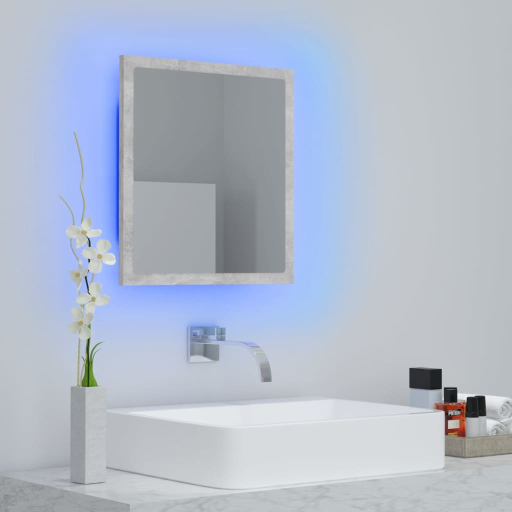betonszürke akril LED-es fürdőszobatükör 40x8,5x37 cm