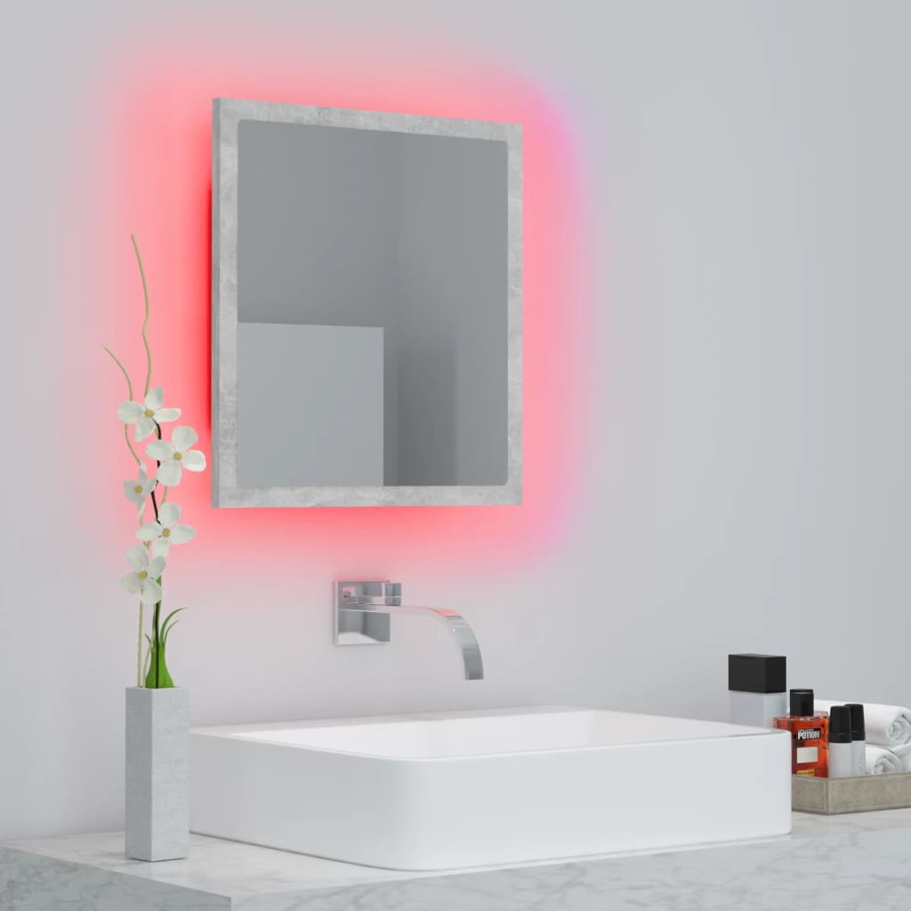 betonszürke akril LED-es fürdőszobatükör 40x8,5x37 cm