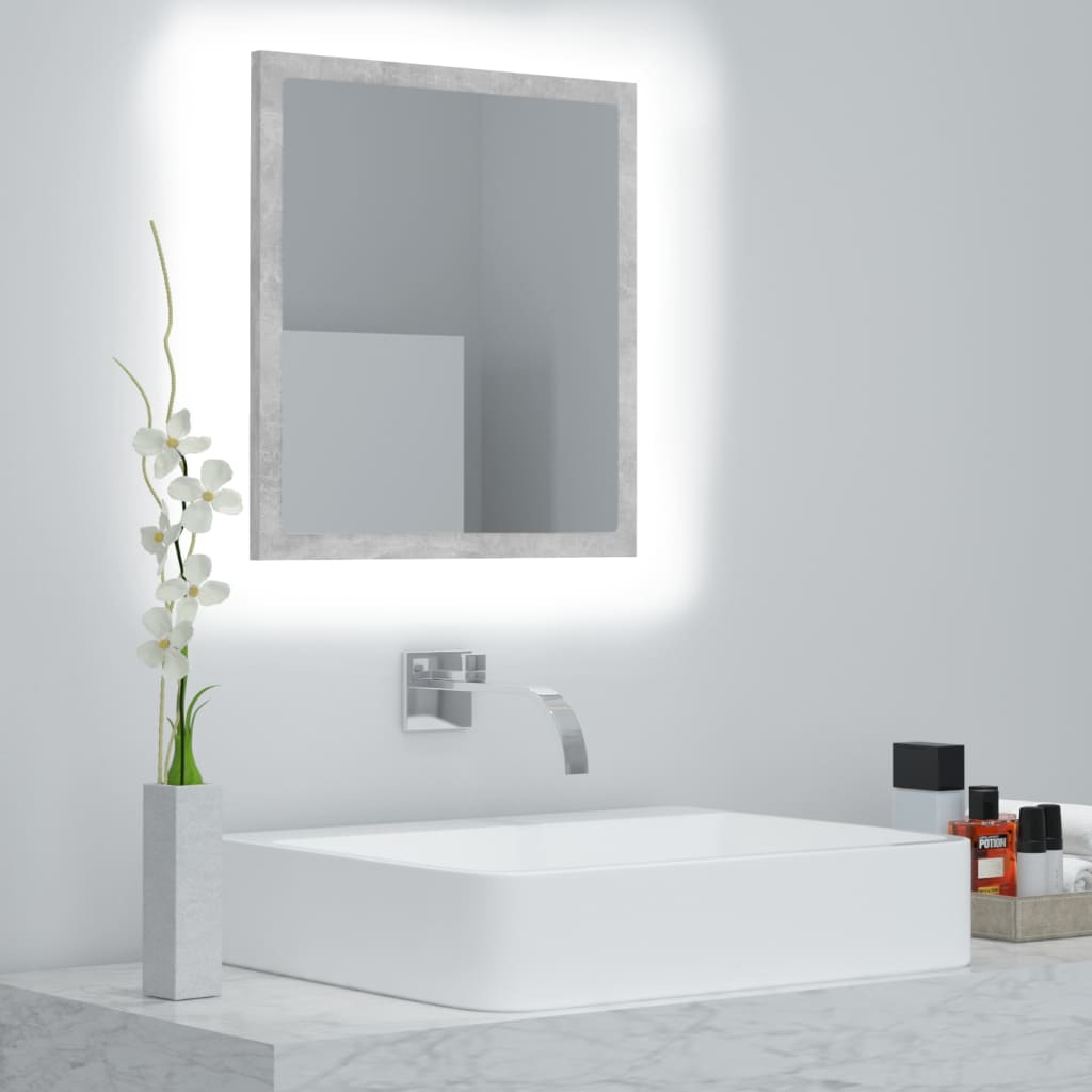 betonszürke akril LED-es fürdőszobatükör 40x8,5x37 cm