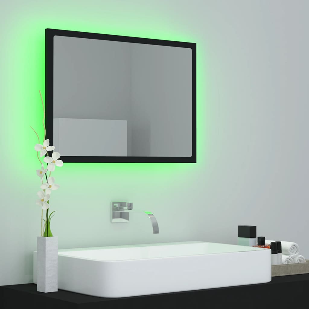 fekete akril LED-es fürdőszobai tükör 60x8,5x37 cm