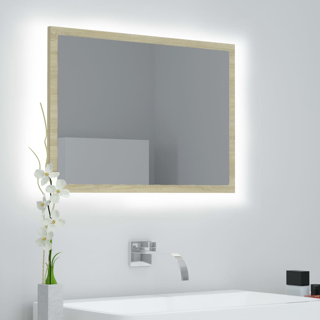 sonoma tölgy akril LED-es fürdőszobai tükör 60x8,5x37 cm