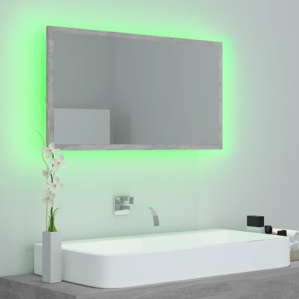 betonszürke akril LED-es fürdőszobatükör 80x8,5x37 cm