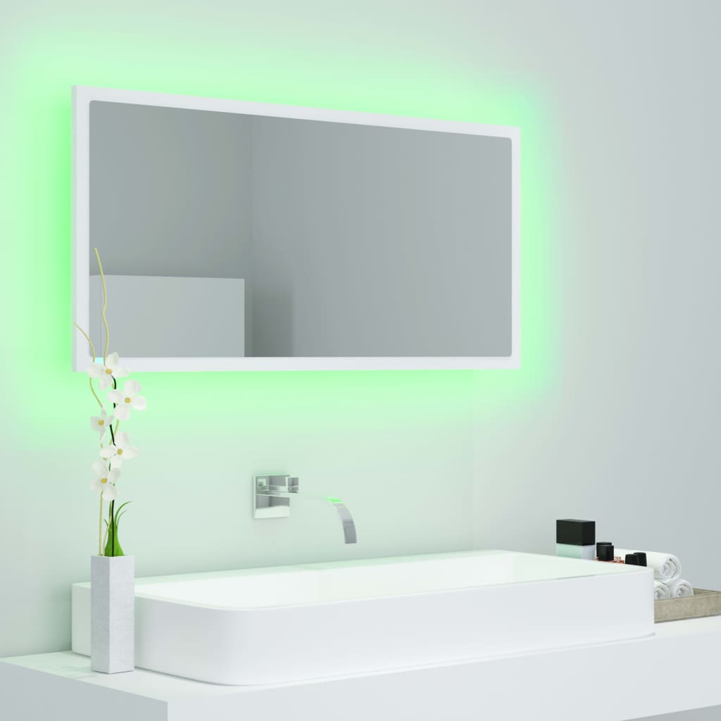 fehér akril LED-es fürdőszobai tükör 90 x 8,5 x 37 cm