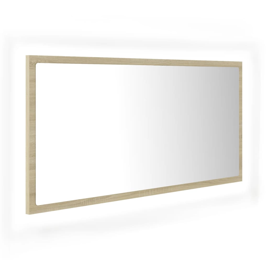 sonoma tölgy akril LED-es fürdőszobai tükör 90x8,5x37 cm