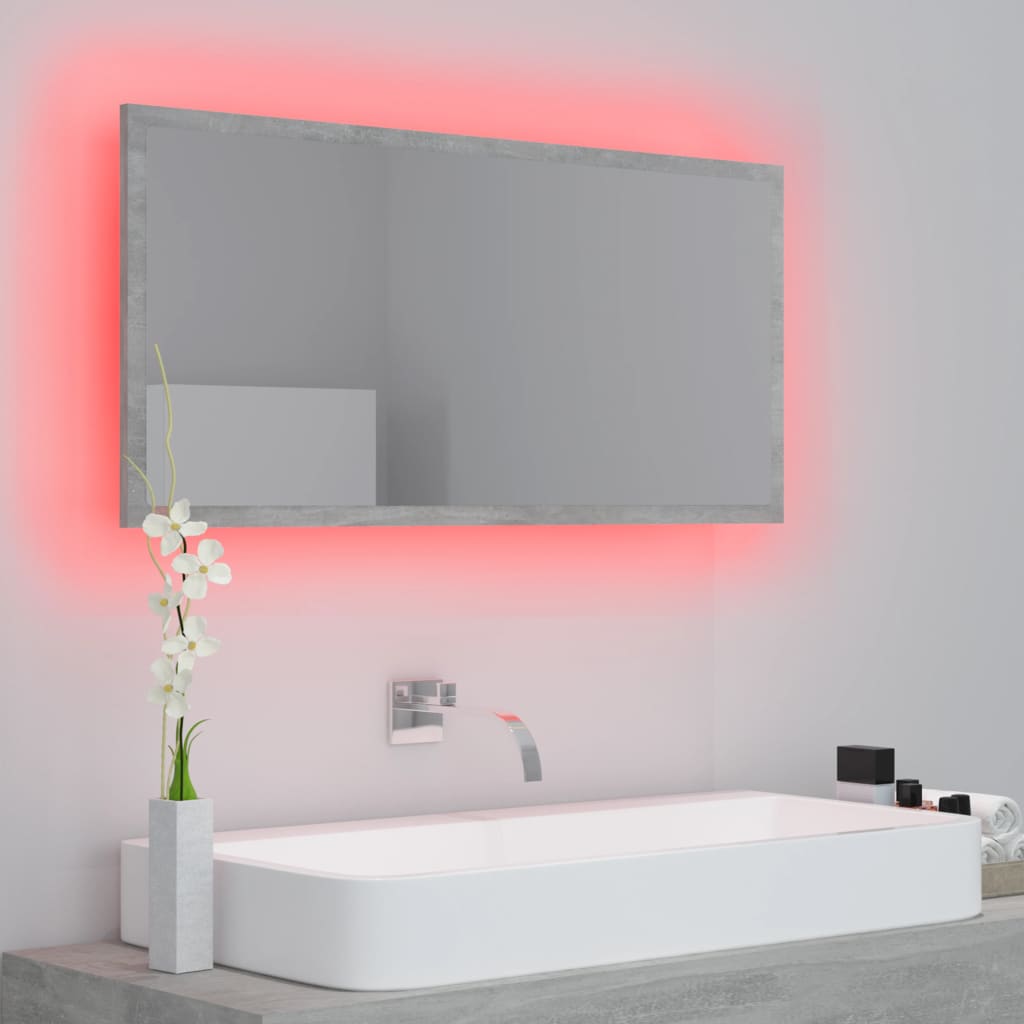 betonszürke akril LED-es fürdőszobatükör 90x8,5x37 cm