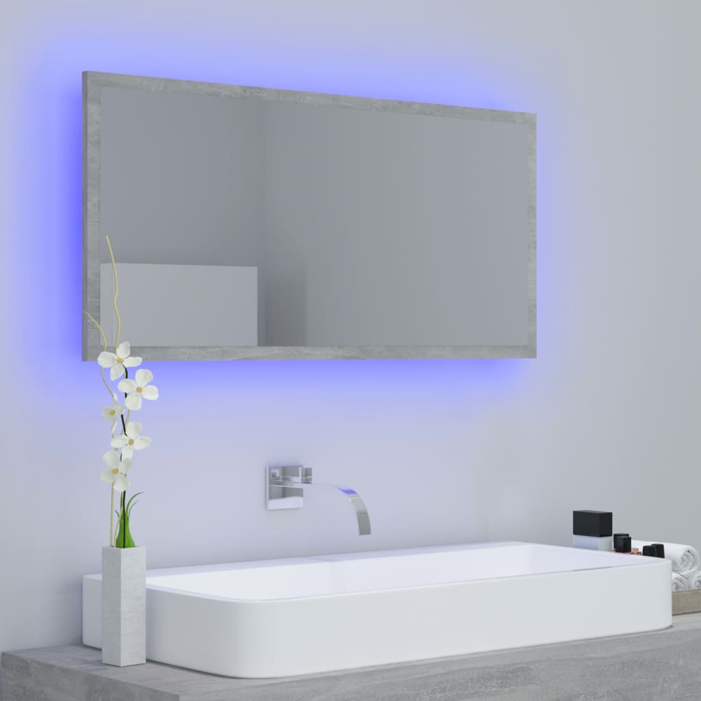 betonszürke akril LED-es fürdőszobatükör 90x8,5x37 cm