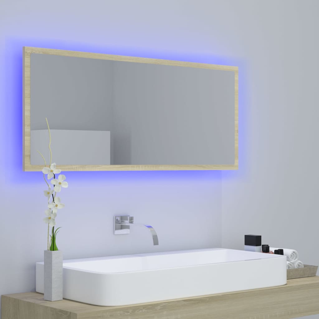sonoma tölgy akril LED-es fürdőszobai tükör 100x8,5x37 cm