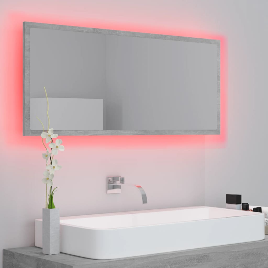 betonszürke akril LED-es fürdőszobatükör 100x8,5x37 cm