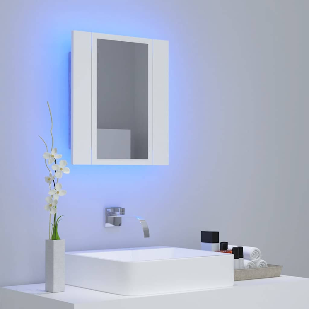 fehér akril LED-es fürdőszobaszekrény tükörrel 40 x 12 x 45 cm