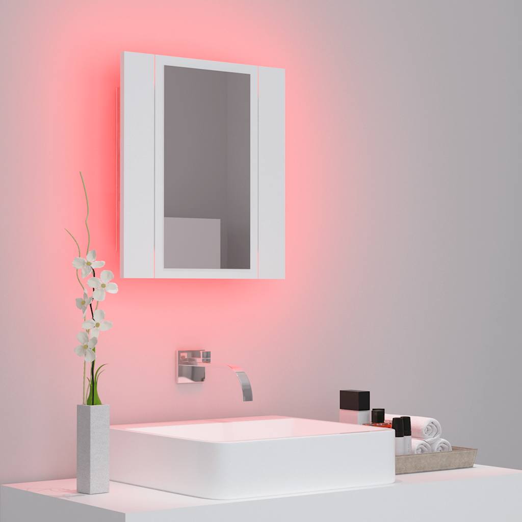fehér akril LED-es fürdőszobaszekrény tükörrel 40 x 12 x 45 cm