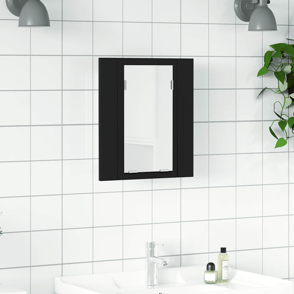 fekete akril LED-es fürdőszobaszekrény tükörrel 40x12x45 cm