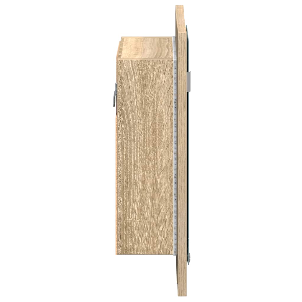tölgyszínű akril LED-es tükrös fürdőszobaszekrény 40x12x45 cm