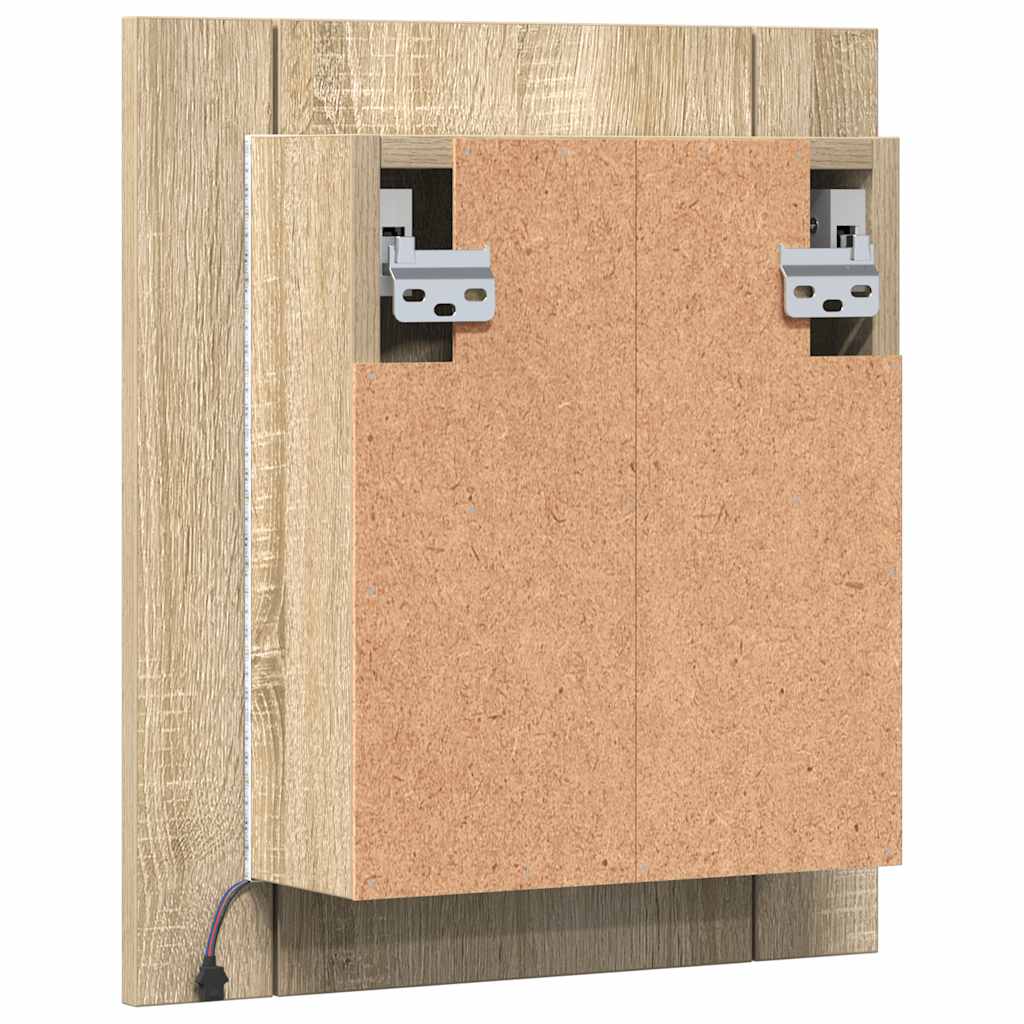 tölgyszínű akril LED-es tükrös fürdőszobaszekrény 40x12x45 cm